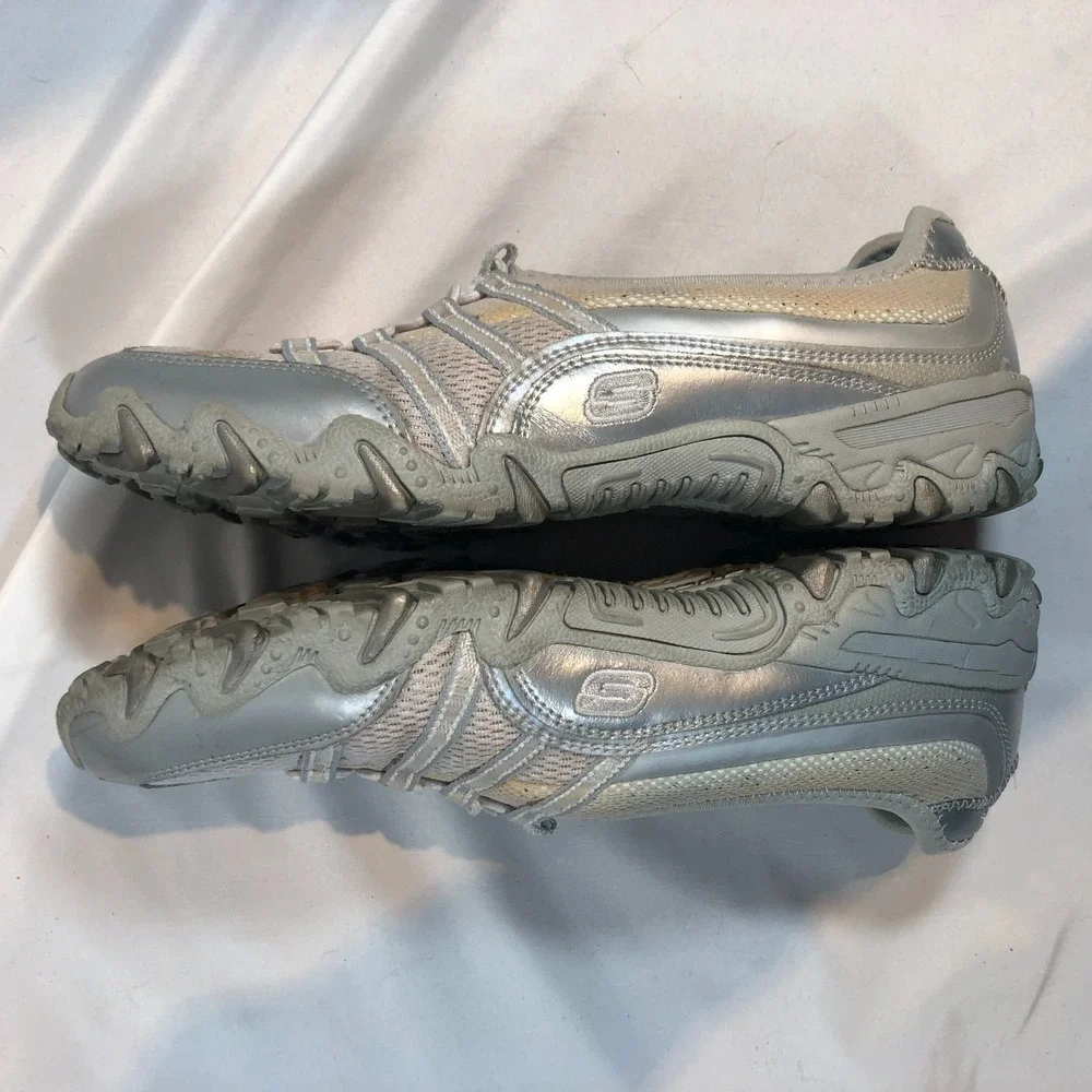 Skechers Bikers Step-Up SN21213 Slip On Leather Silver Shoes Womens US 8 EU 39‎